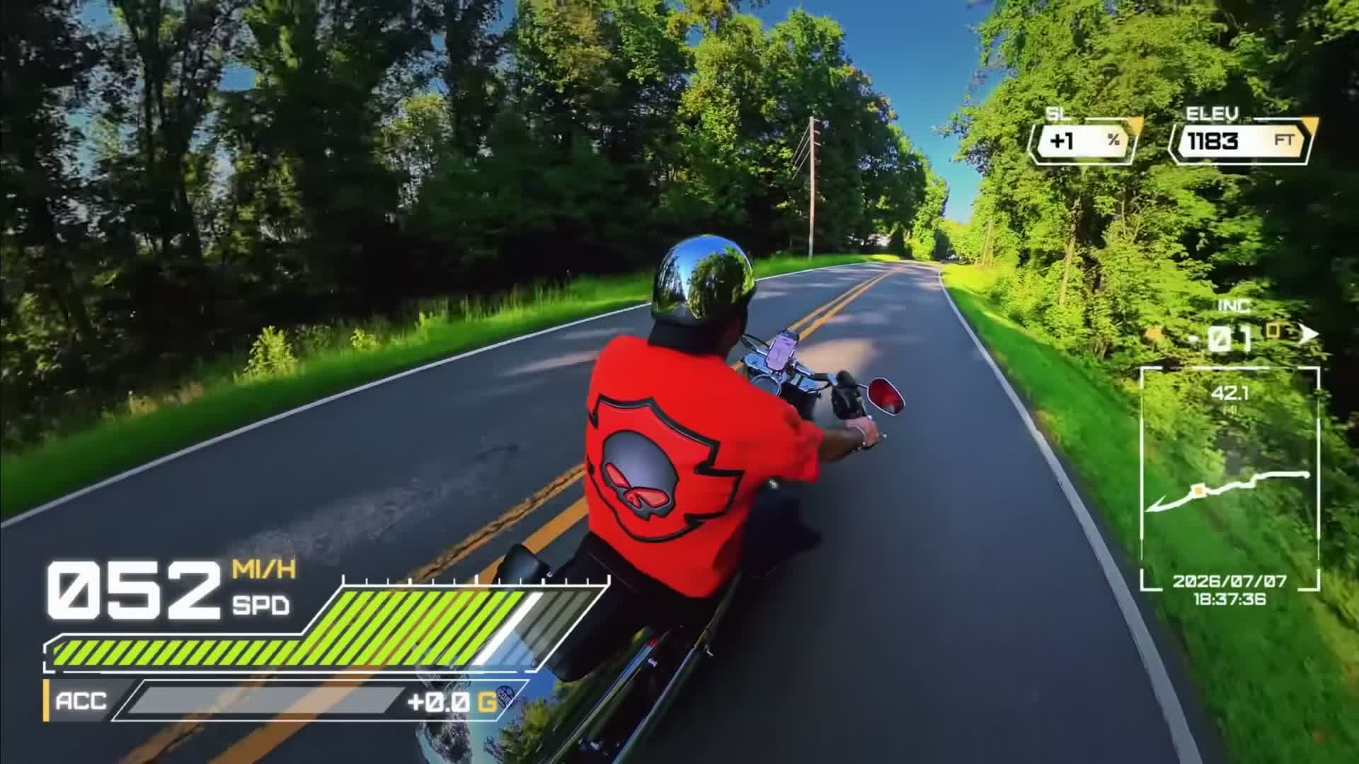 A Harley-Davidson rider on a North Georgia backroad