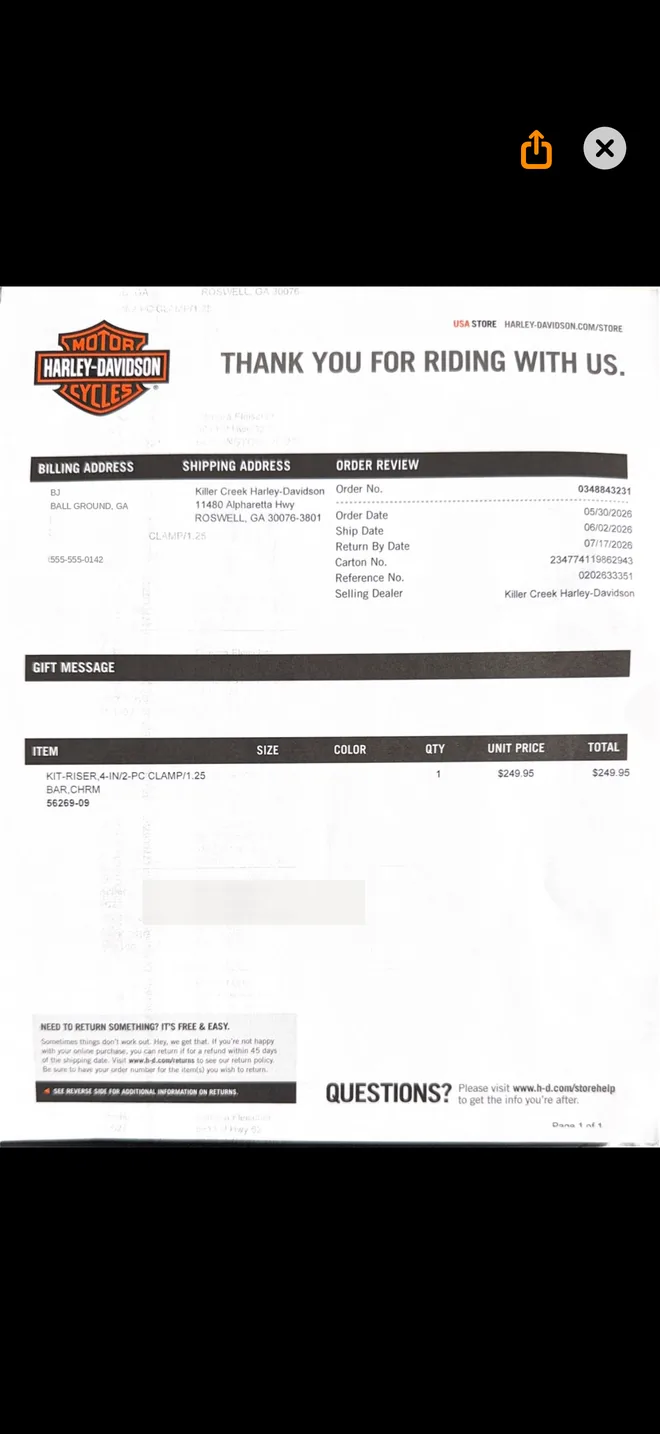 A photographed dealer receipt with each line item parsed into its own row