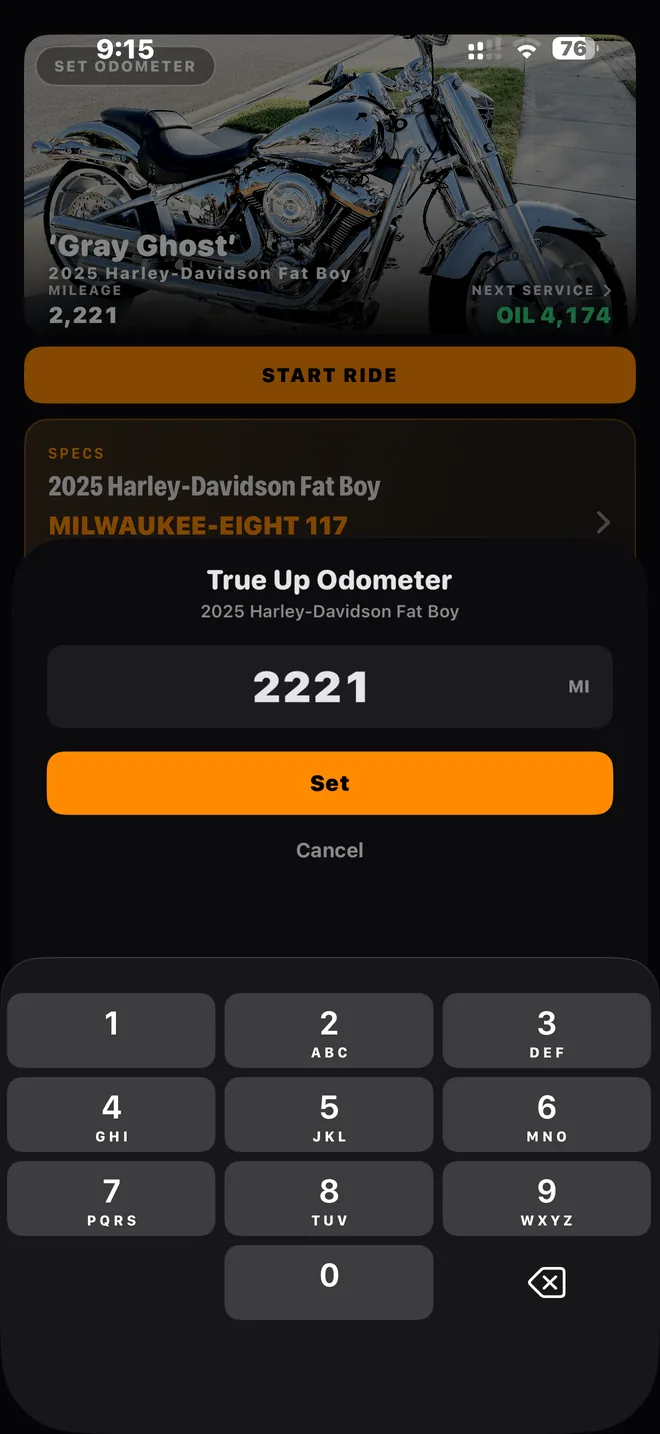 Setting the odometer to match what the bike's actually showing